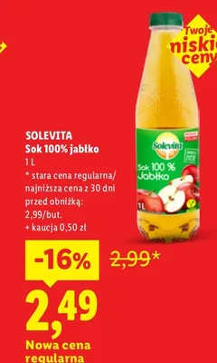 Sok 100% jabłko Solevita promocja w Lidl