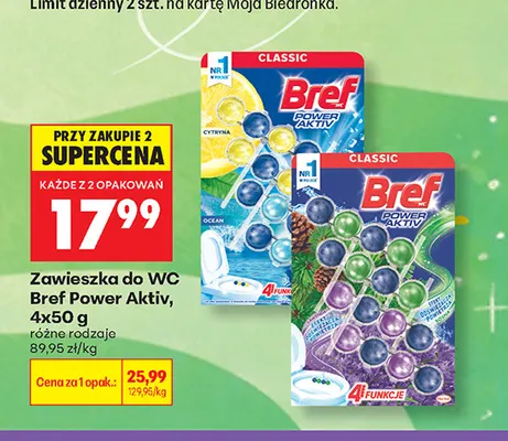 Zawieszka do WC Bref Power Aktiv Efekt Odświeżacza Powietrza 4-pak promocja w Biedronka