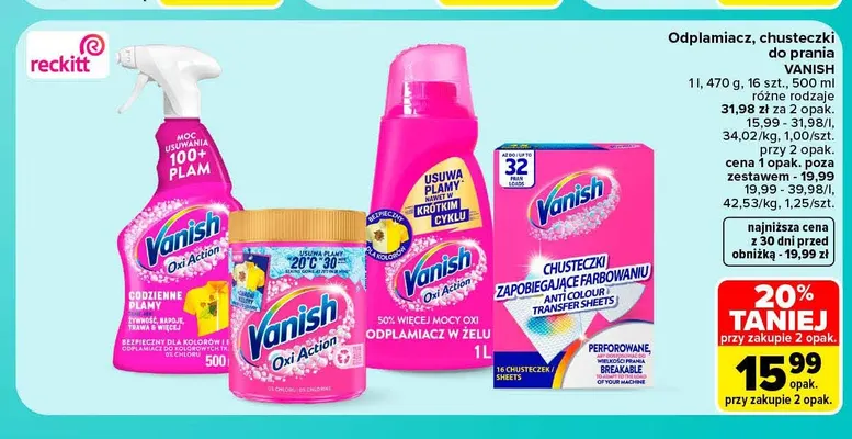 Odplamiacz, chusteczki do prania Vanish promocja w Carrefour