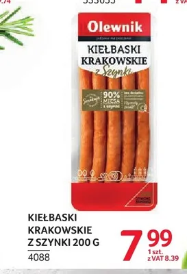 Kiełbaski krakowskie z szynki Olewnik promocja w Selgros