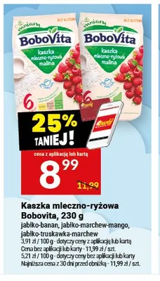 Kaszka mleczno-ryżowa Bobovita jabłko-banan promocja w Twój Market