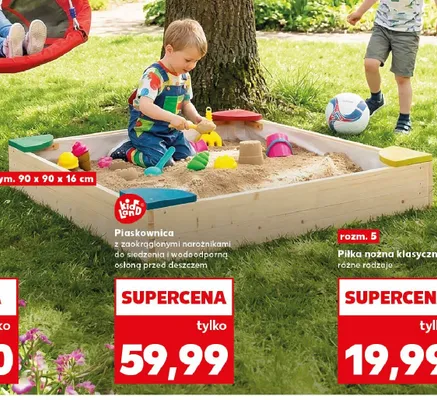 Piaskownica Kidland z zaokrąglonymi narożnikami do siedzenia i wodoodporną osłoną przed deszczem wym. 90x90x16cm promocja w Kaufland