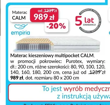 Materac kieszeniowy multipocket Calm 80x200 cm Empiria promocja w Salony Agata