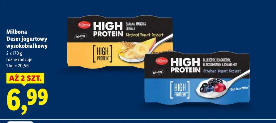 Deser jogurtowy wysokobiałkowy 2x170g różne rodzaje promocja w Lidl