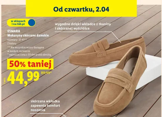 Mokasyny skórzane damskie promocja w Lidl