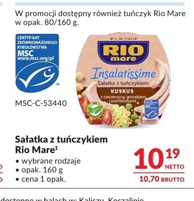 Sałatka z tuńczykiem Rio Mare Insalatissime promocja w Makro