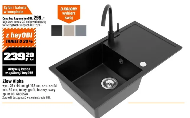 Zlew alpha syfon i bateria w komplecie promocja w OBI