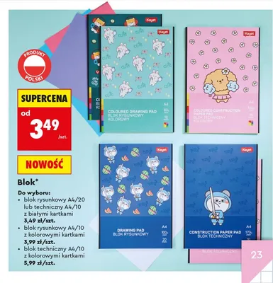 Blok rysunkowy A4 Kayet z kolorowymi kartkami promocja w Biedronka