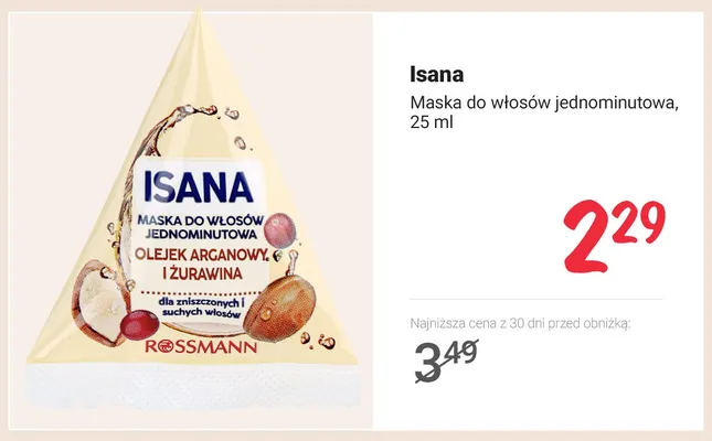 Maska do włosów jednominutowa Isana Olejek arganowy i żurawina promocja w Rossmann