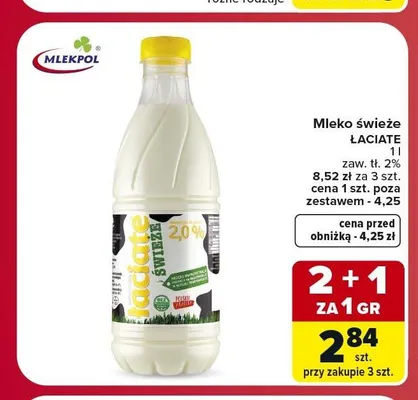 Mleko świeże Łaciate 2% promocja w Carrefour Market