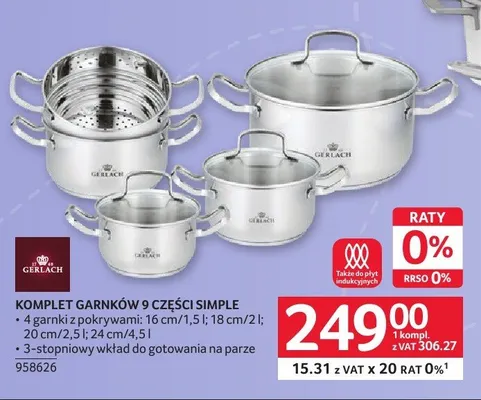 Komplet garnków 9 części Simple Gerlach promocja w Selgros