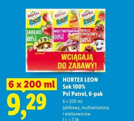 Sok 100% Hortex Leon Psi Patrol 6-pak multiwitamina promocja w Lidl