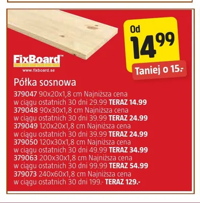 Półka sosnowa FixBoard 240x60x1,8 cm promocja w Jula