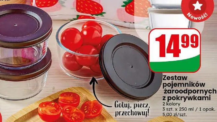 Zestaw pojemników żaroodpornych z pokrywkami 3x250 ml promocja w Dino