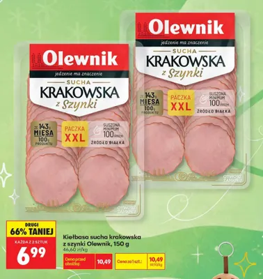 Kiełbasa sucha krakowska z szynki Olewnik promocja w Biedronka