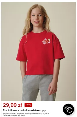 T-shirt loose z nadrukiem dziewczęcy 4F promocja w 4F