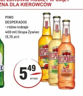 Piwo Desperados Sunlight red orange promocja w Sedal