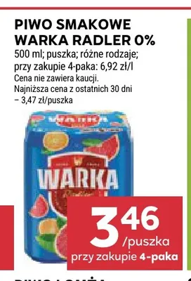 Piwo bezalkoholowe smakowe Warka Radler promocja w Stokrotka