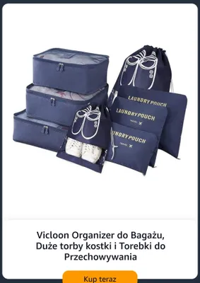 Organizer do bagażu Vicloon duże torby kostki i torebki do przechowywania promocja w Amazon