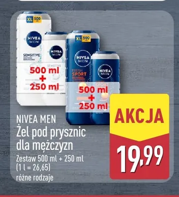 Zestaw żel pod prysznic Nivea Men Sensitive + Fresh Active promocja w Aldi