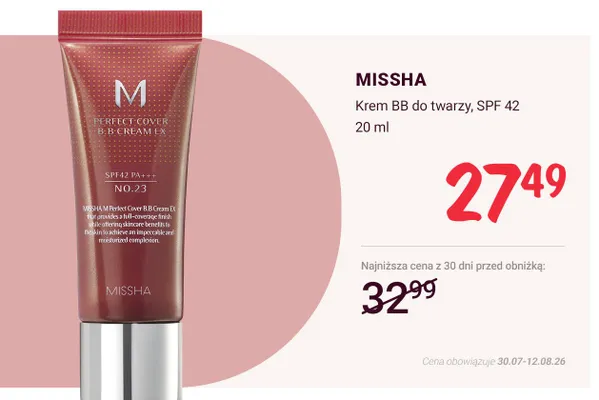 Krem BB do twarzy Missha SPF 42 promocja w Rossmann