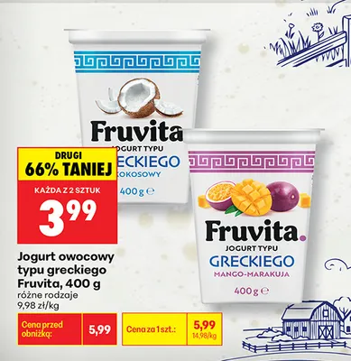 Jogurt owocowy typu greckiego Fruvita kokosowy promocja w Biedronka