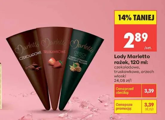 Lody rożek Marletto orzech włoski promocja w Biedronka