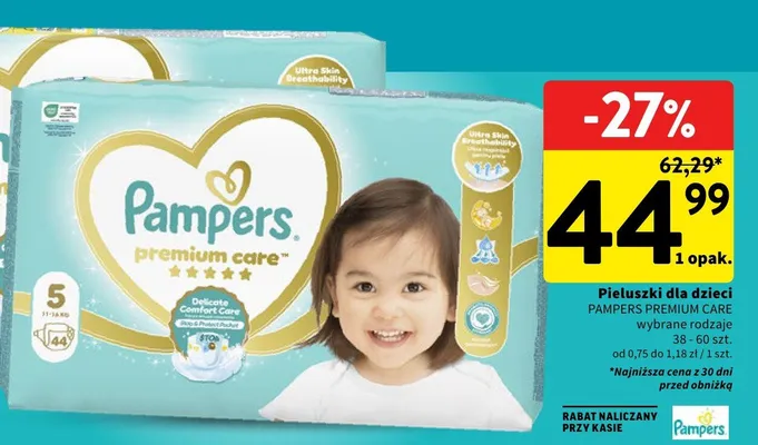 Pieluski dla dzieci Pampers Premium Care promocja w Intermarche