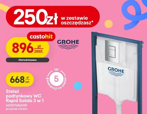 Stelaż podtynkowy WC Rapid Solido 3w1 przycisk chrom Grohe promocja w Castorama