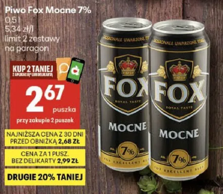 Piwo Mocne 7% 0,5l limit 2 zestawy na paragonie promocja w Delikatesy Centrum