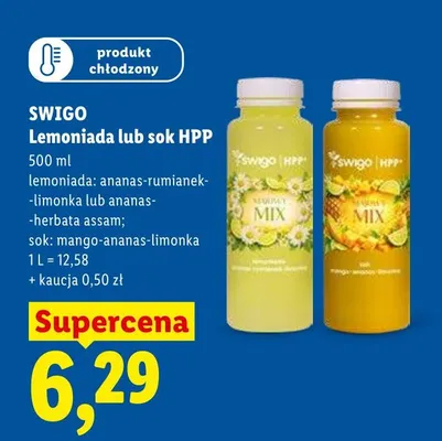 Lemoniada ananas-rumianek-limonka Swigo HPP produkt chłodzony promocja w Lidl