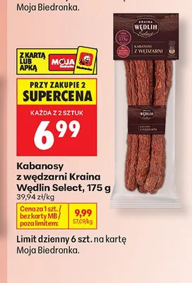 Kabanosy z wędzarni Kraina Wędlin Select promocja w Biedronka
