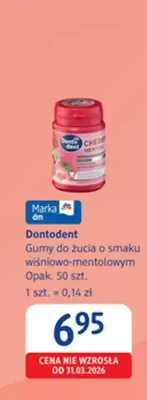 Gumy do żucia o smaku wiśniowo-mentolowym Dontodent promocja w Drogerie DM