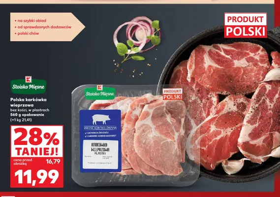Polska karkówka wieprzowa bez kości w plastrach Stoisko Mięsne promocja w Kaufland