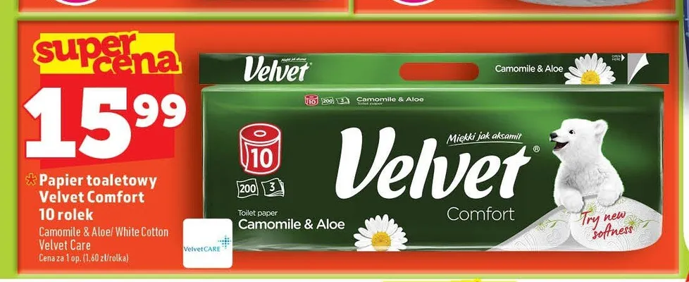 Papier toaletowy Velvet Comfort 10-pak White Cotton promocja w TOPAZ