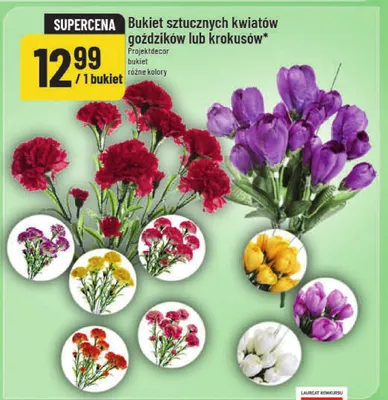 Bukiet sztucznych kwiatów goździków lub krokusów promocja w POLOmarket