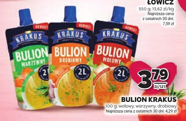 Bulion Krakus różne rodzaje: wołowy, warzywny, drobiowy promocja w Stokrotka