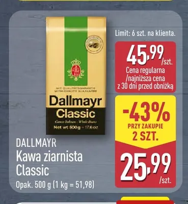 Kawa ziarnista Classic Dallmayr promocja w Aldi