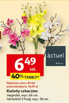 Kwiaty sztuczne: magnolia, wys.: 66 cm lub bukiet 3 frezji, wys.: 36 cm promocja w Auchan