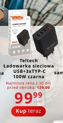 Ładowarka sieciowa USB+3xTYP-C Teltech 100W czarna promocja w Poczta Polska