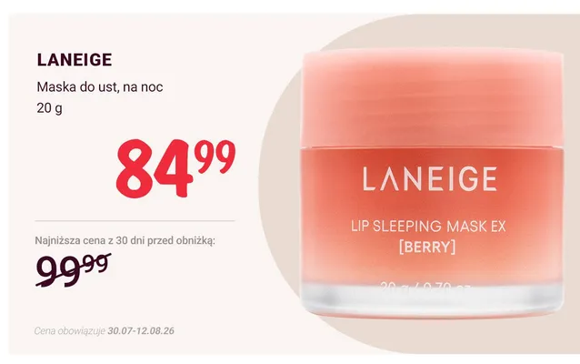 Maska do ust na noc Laneige Lip Sleeping Mask EX Berry promocja w Rossmann