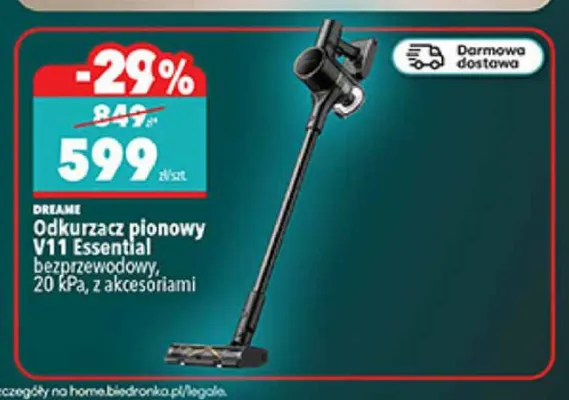 Odkurzacz pionowy V11 Essential bezprzewodowy z akcesoriami Dreame promocja w Biedronka