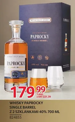 Whisky Paprocky Single Barrel z 2 szklankami 40% 700 ml promocja w Selgros
