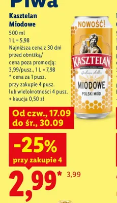 Piwo Kasztelan Miodowe promocja w Lidl