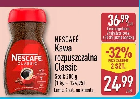 Kawa rozpuszczalna Classic Nescafé promocja w Aldi