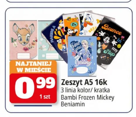 Zeszyt A5 16k Bambi Frozen Mickey Beniamin promocja w Leclerc