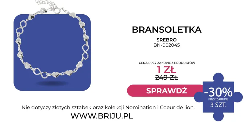 Bransoletka srebro BN-002045 Briju promocja w Briju