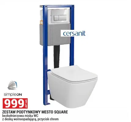 Zestaw podtynkowy Mesto Square bezkołnierzowa miska Wc z deską wolnoopadającą przycisk chrom Cersanit promocja w Merkury Market