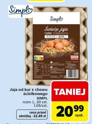 Jaja od kur z chowu ściółkowego L 20 szt. promocja w Carrefour Market