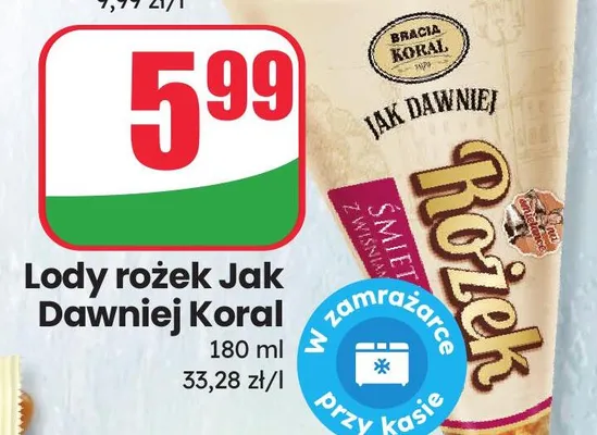 Lody rożek Jak Dawniej Koral promocja w Dino